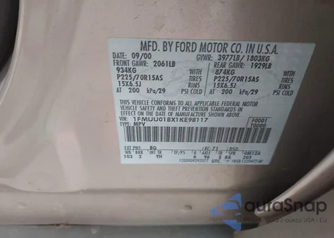 2001 Ford Escape Xls from USA, damaged, VIN 1FMUU01BX1KE98117